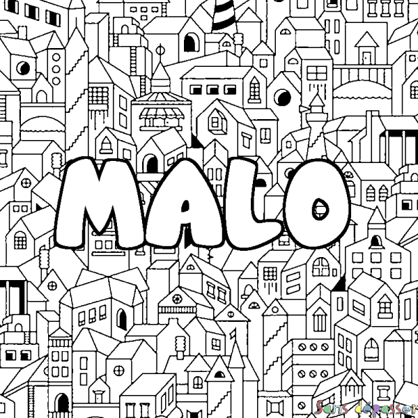 Coloriage prénom MALO - d&eacute;cor Ville