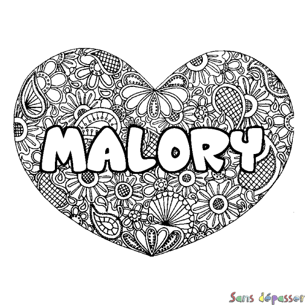 Coloriage prénom MALORY - d&eacute;cor Mandala coeur
