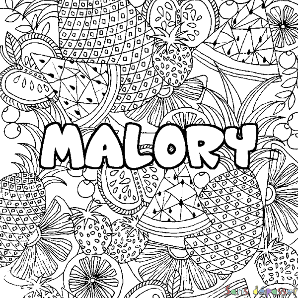 Coloriage pr&eacute;nom MALORY - d&eacute;cor Mandala fruits