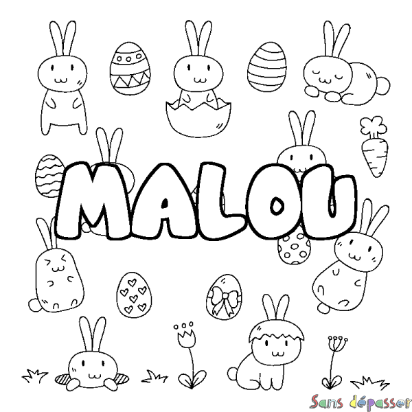 Coloriage prénom MALOU - d&eacute;cor Paques