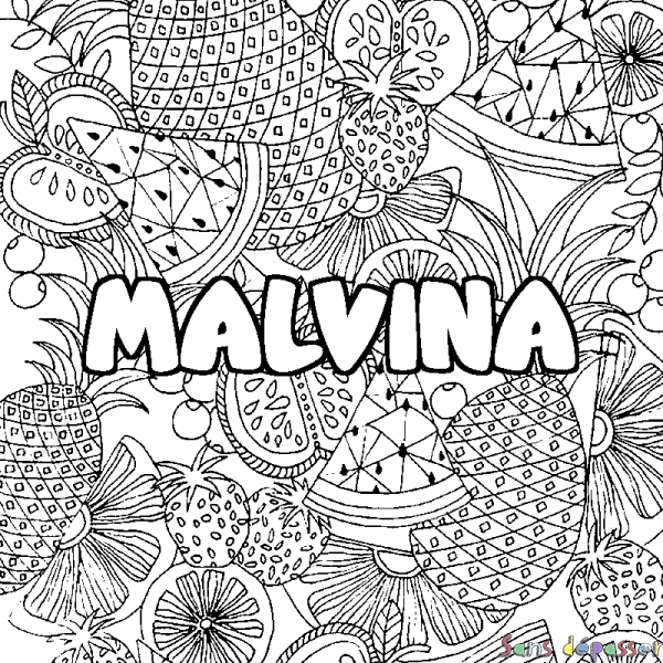 Coloriage prénom MALVINA - d&eacute;cor Mandala fruits