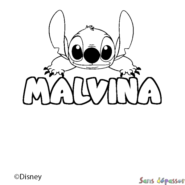 Coloriage pr&eacute;nom MALVINA - d&eacute;cor Stitch