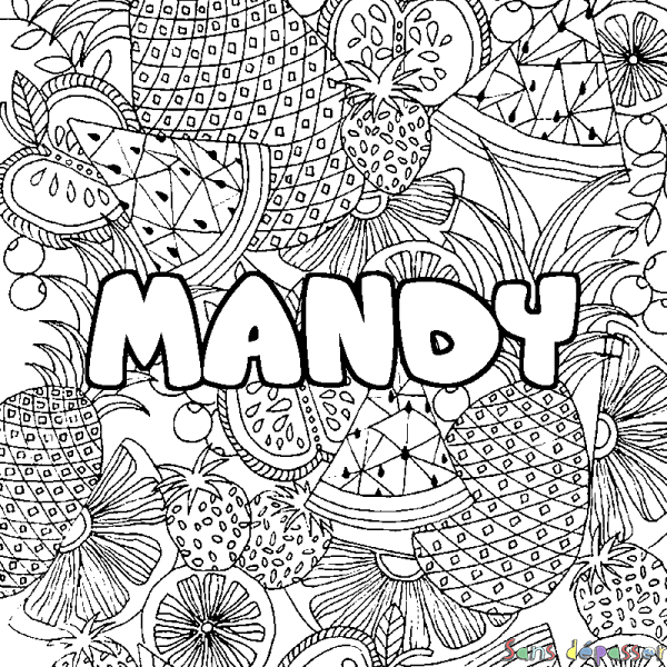 Coloriage prénom MANDY - d&eacute;cor Mandala fruits