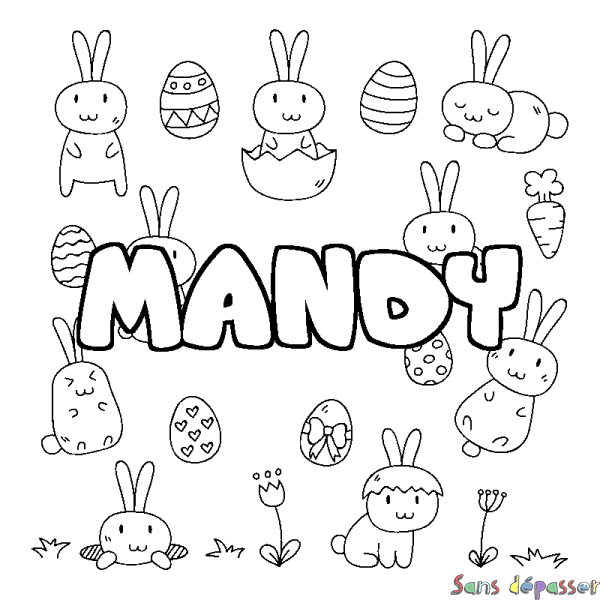 Coloriage pr&eacute;nom MANDY - d&eacute;cor Paques