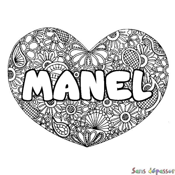 Coloriage prénom MANEL - d&eacute;cor Mandala coeur