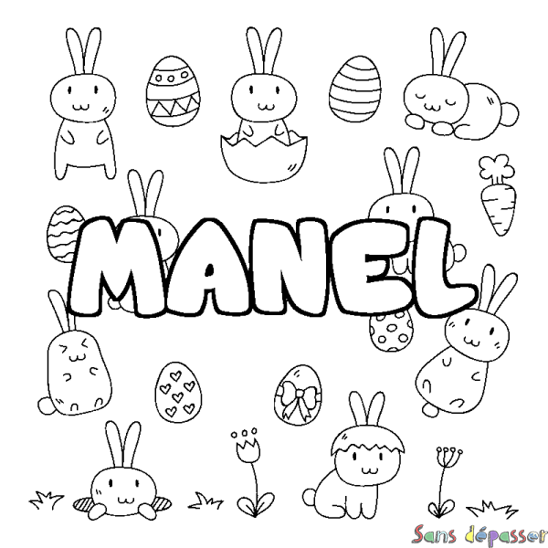 Coloriage pr&eacute;nom MANEL - d&eacute;cor Paques
