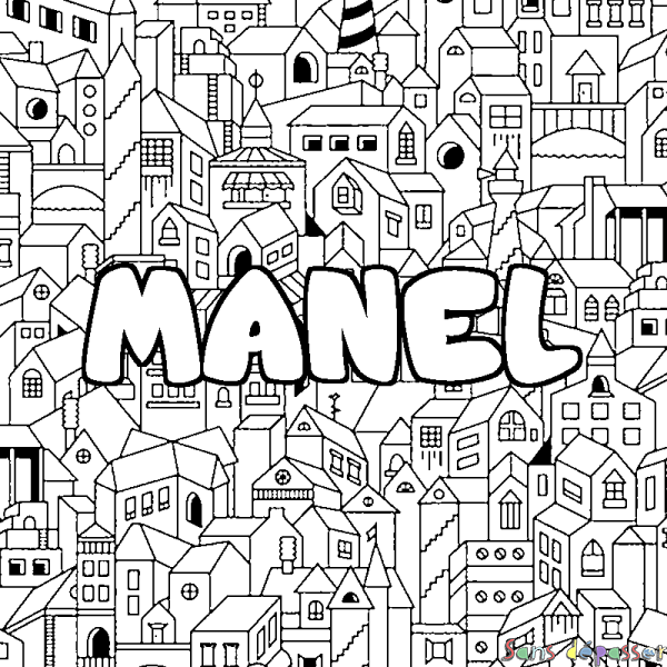 Coloriage prénom MANEL - d&eacute;cor Ville