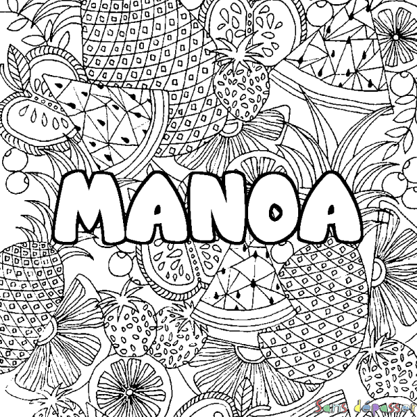 Coloriage prénom MANOA - d&eacute;cor Mandala fruits