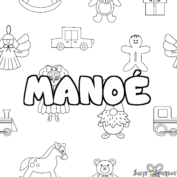 Coloriage pr&eacute;nom MANO&Eacute; - d&eacute;cor Jouets