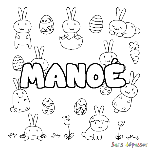 Coloriage pr&eacute;nom MANO&Eacute; - d&eacute;cor Paques