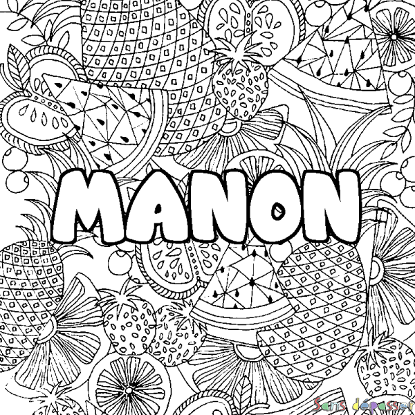 Coloriage prénom MANON - d&eacute;cor Mandala fruits