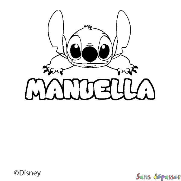 Coloriage pr&eacute;nom MANUELLA - d&eacute;cor Stitch