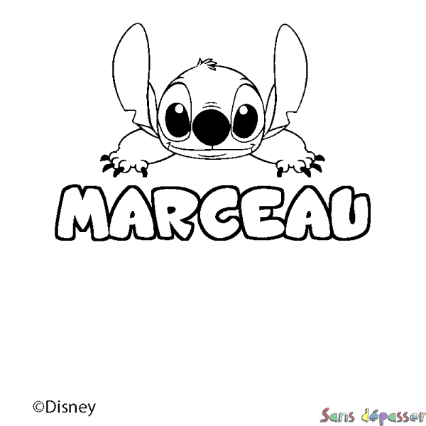 Coloriage pr&eacute;nom MARCEAU - d&eacute;cor Stitch