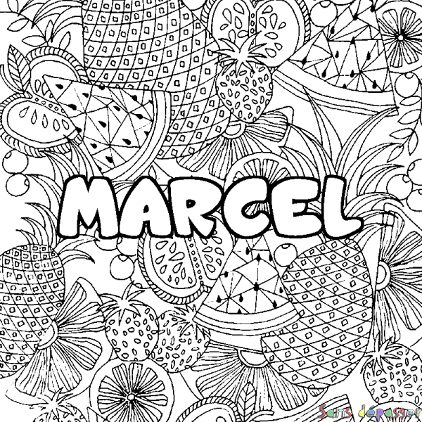 Coloriage prénom MARCEL - d&eacute;cor Mandala fruits