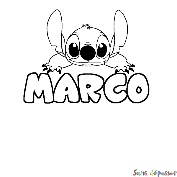 Coloriage prénom MARCO - d&eacute;cor Stitch