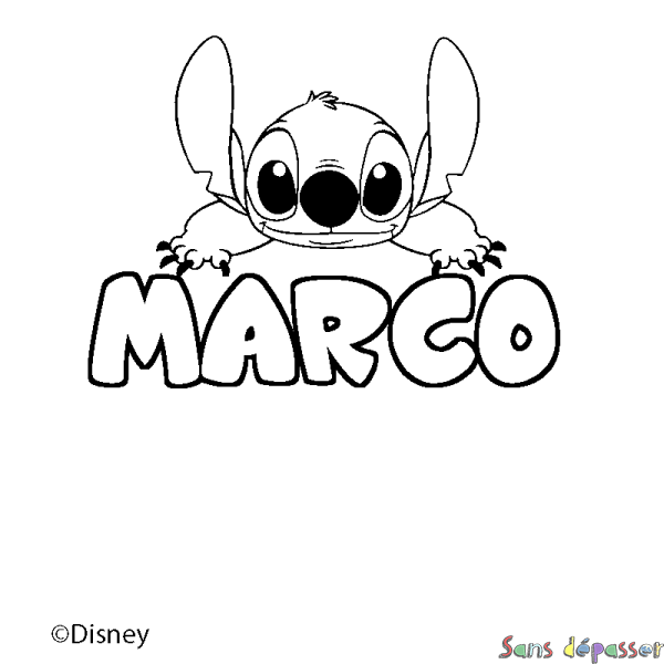 Coloriage pr&eacute;nom MARCO - d&eacute;cor Stitch