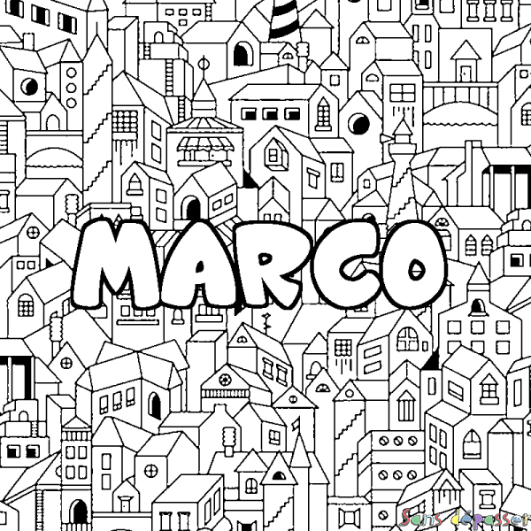 Coloriage prénom MARCO - d&eacute;cor Ville