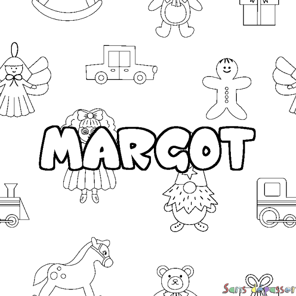 Coloriage pr&eacute;nom MARGOT - d&eacute;cor Jouets