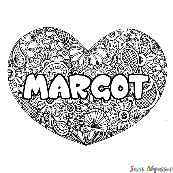 Coloriage prénom MARGOT - d&eacute;cor Mandala coeur