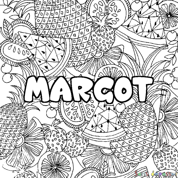 Coloriage prénom MARGOT - d&eacute;cor Mandala fruits
