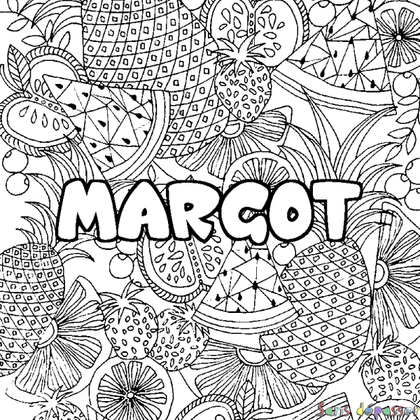 Coloriage pr&eacute;nom MARGOT - d&eacute;cor Mandala fruits