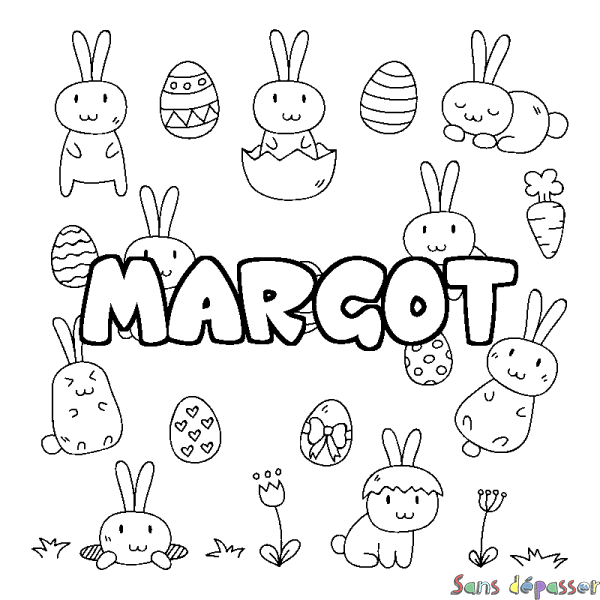 Coloriage prénom MARGOT - d&eacute;cor Paques