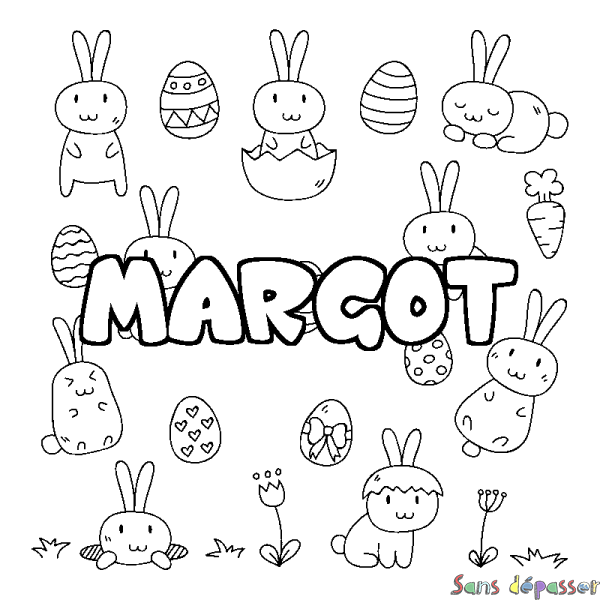 Coloriage pr&eacute;nom MARGOT - d&eacute;cor Paques