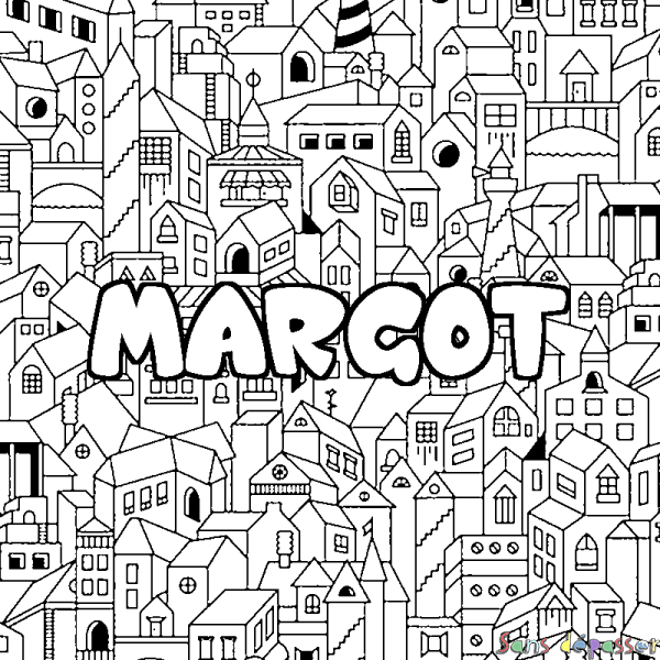 Coloriage prénom MARGOT - d&eacute;cor Ville