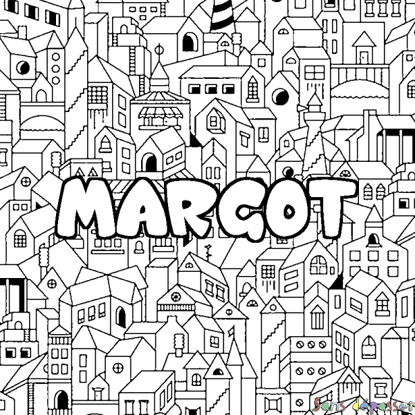Coloriage pr&eacute;nom MARGOT - d&eacute;cor Ville
