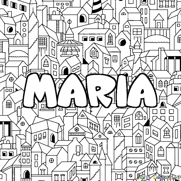 Coloriage prénom MARIA - d&eacute;cor Ville