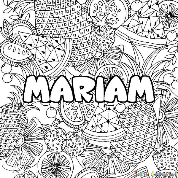 Coloriage prénom MARIAM - d&eacute;cor Mandala fruits