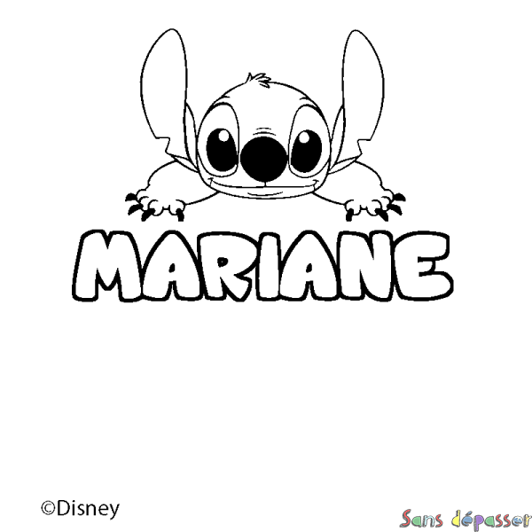 Coloriage pr&eacute;nom MARIANE - d&eacute;cor Stitch