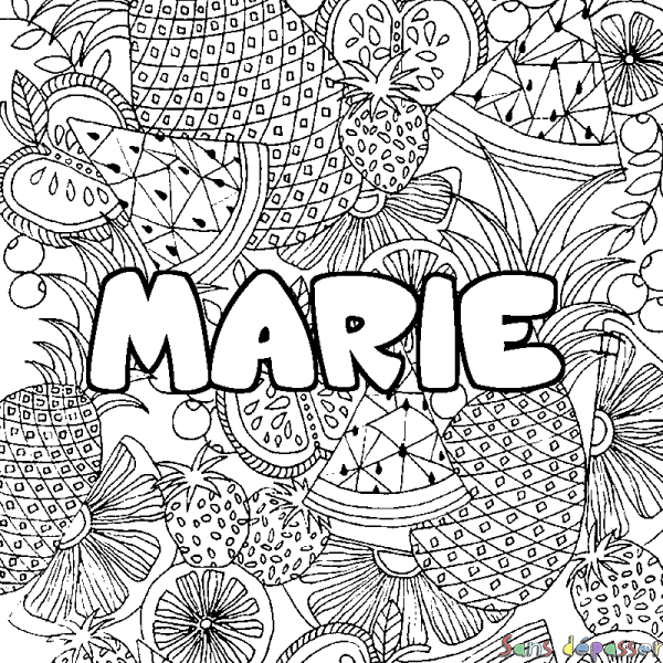 Coloriage prénom MARIE - d&eacute;cor Mandala fruits
