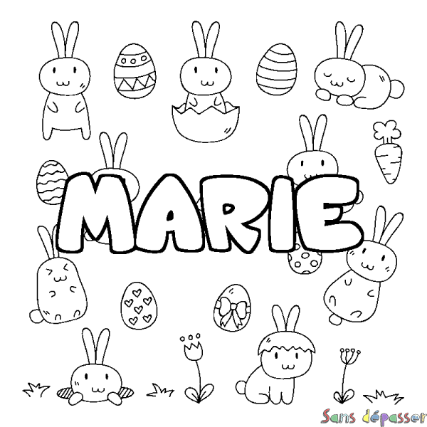 Coloriage pr&eacute;nom MARIE - d&eacute;cor Paques