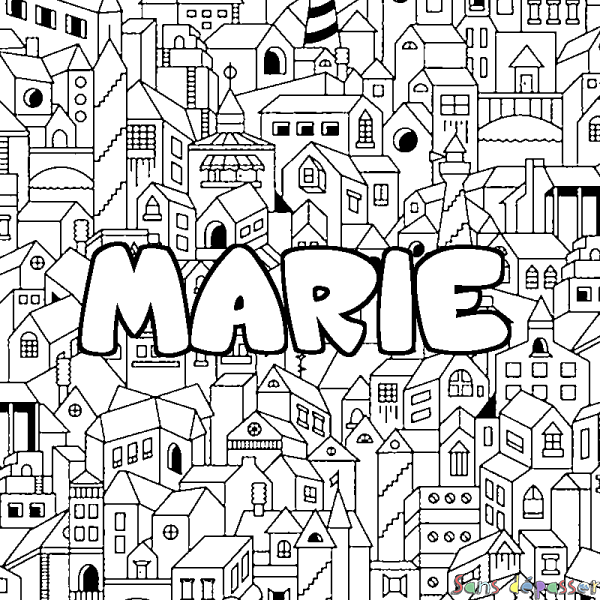 Coloriage prénom MARIE - d&eacute;cor Ville