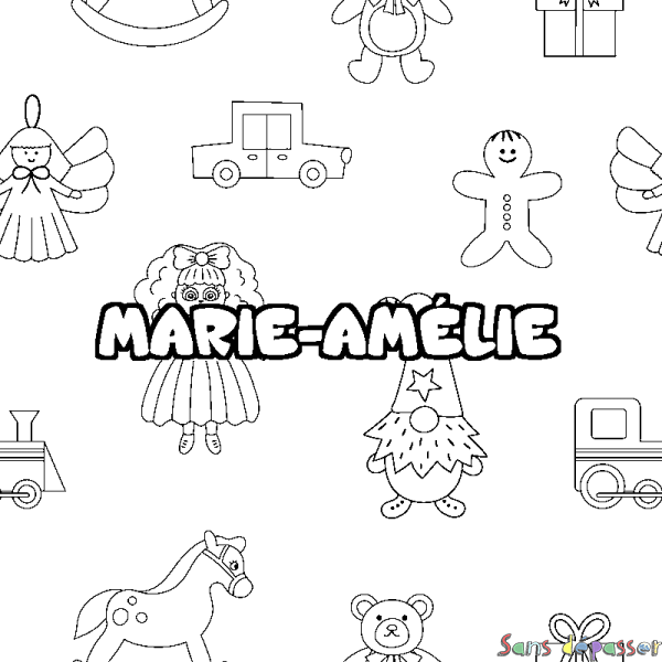 Coloriage prénom MARIE-AM&Eacute;LIE - d&eacute;cor Jouets