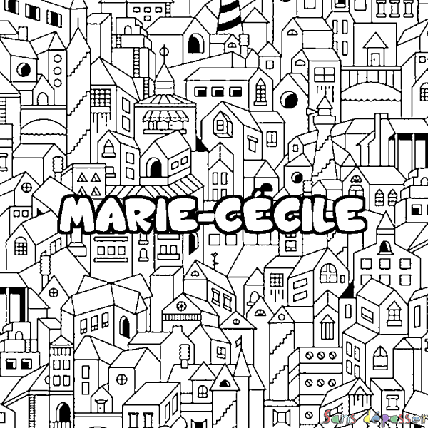 Coloriage prénom MARIE-C&Eacute;CILE - d&eacute;cor Ville