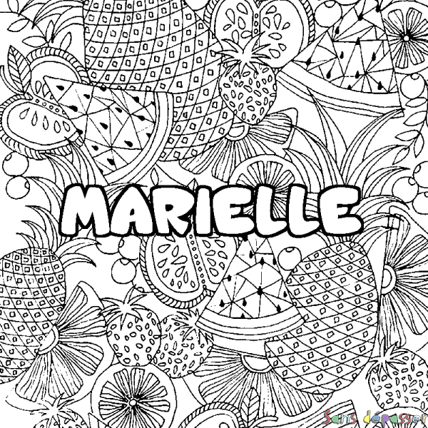 Coloriage pr&eacute;nom MARIELLE - d&eacute;cor Mandala fruits