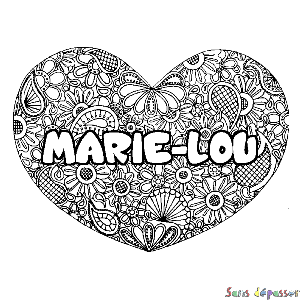 Coloriage prénom MARIE-LOU - d&eacute;cor Mandala coeur