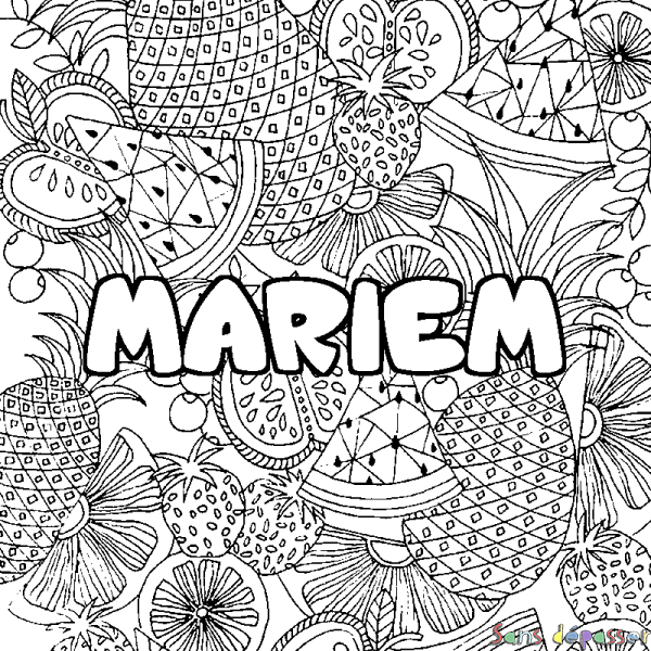 Coloriage prénom MARIEM - d&eacute;cor Mandala fruits