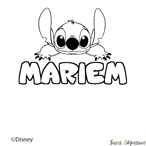 Coloriage pr&eacute;nom MARIEM - d&eacute;cor Stitch