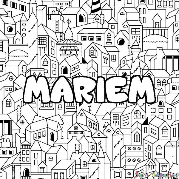 Coloriage prénom MARIEM - d&eacute;cor Ville