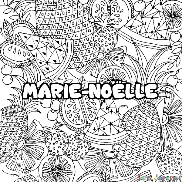 Coloriage prénom MARIE-NO&Euml;LLE - d&eacute;cor Mandala fruits