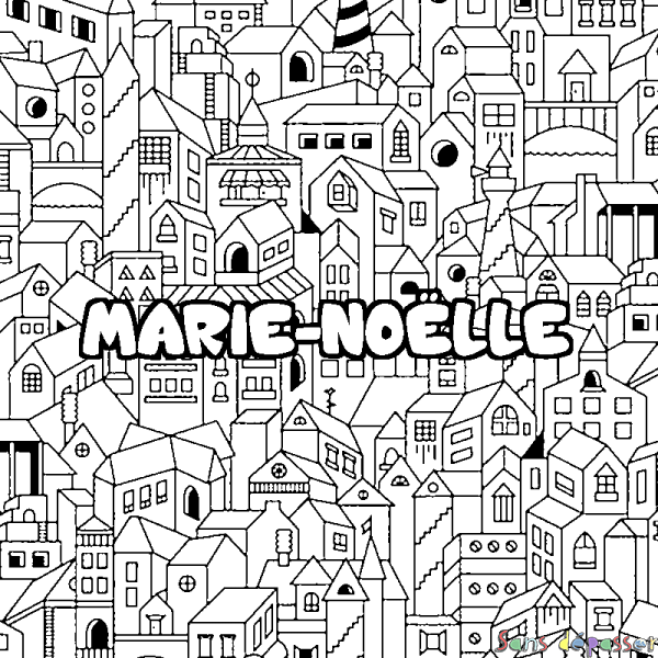 Coloriage prénom MARIE-NO&Euml;LLE - d&eacute;cor Ville