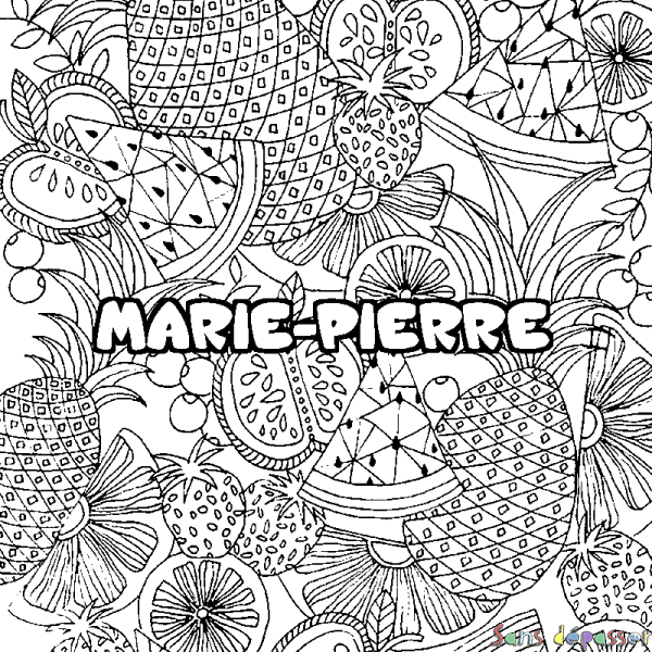 Coloriage prénom MARIE-PIERRE - d&eacute;cor Mandala fruits