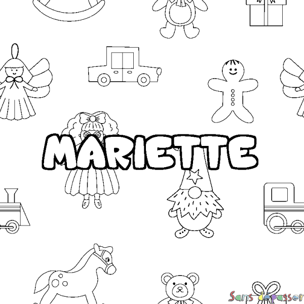 Coloriage pr&eacute;nom MARIETTE - d&eacute;cor Jouets