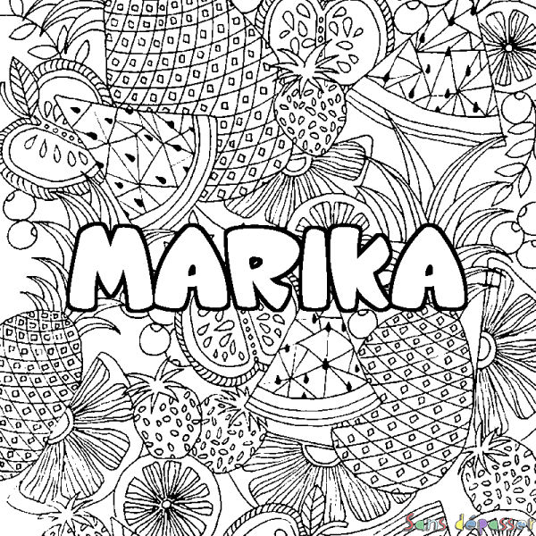 Coloriage pr&eacute;nom MARIKA - d&eacute;cor Mandala fruits