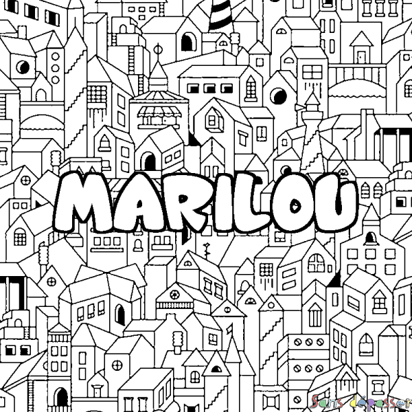 Coloriage prénom MARILOU - d&eacute;cor Ville