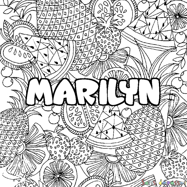 Coloriage prénom MARILYN - d&eacute;cor Mandala fruits