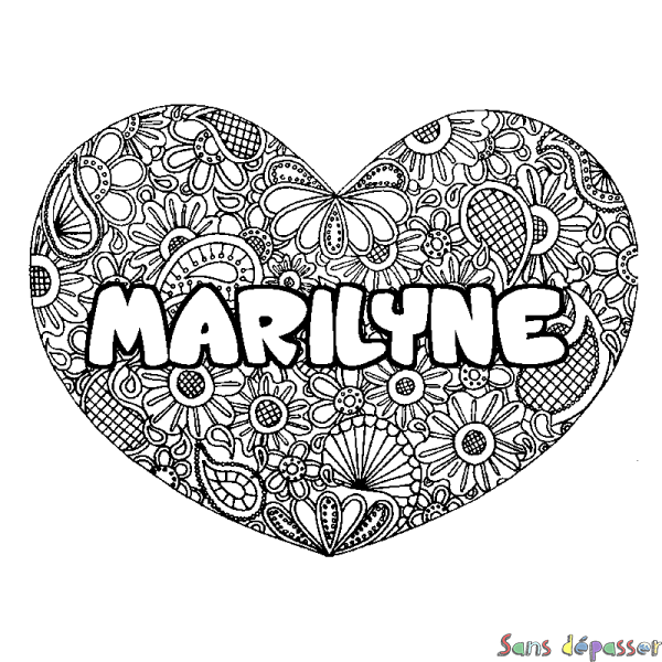 Coloriage prénom MARILYNE - d&eacute;cor Mandala coeur